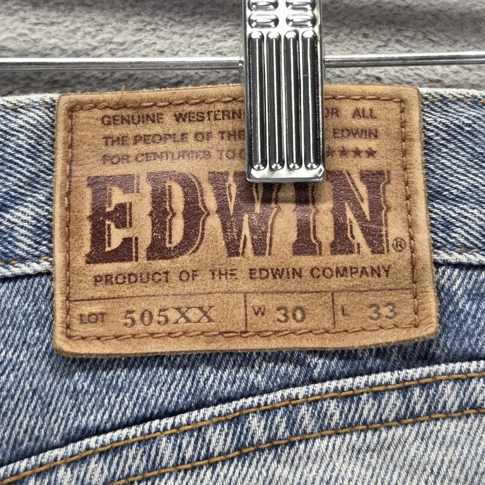 Edwin Jeans Mens 30x33 Blue Selvedge 505XX Regular Straight Light Wash Zip Fly
